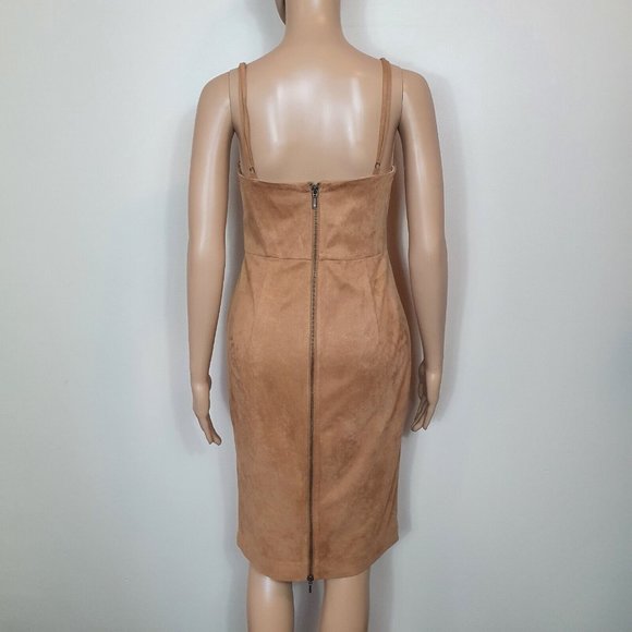 SHEIKE cocktail Dress camel nude Suede Sze 12 pencil split strappy gorgeous - Picture 6 of 8